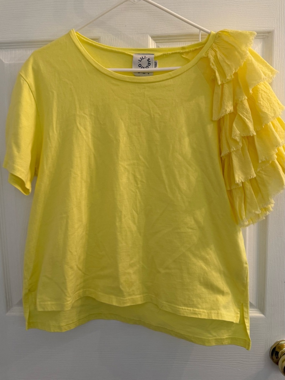 Yellow Ruffle Shoulder Cotton Top - Unbranded